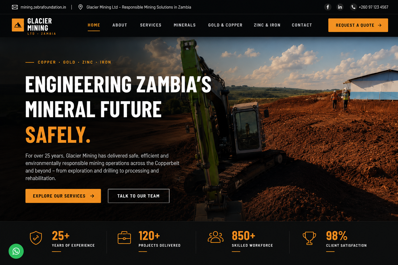 Homepage of the Glacier Mining Ltd corporate website
