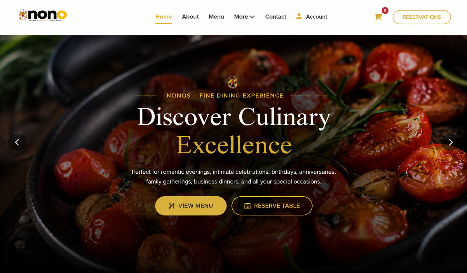 Homepage of the NONO restaurant ordering and reservations platform